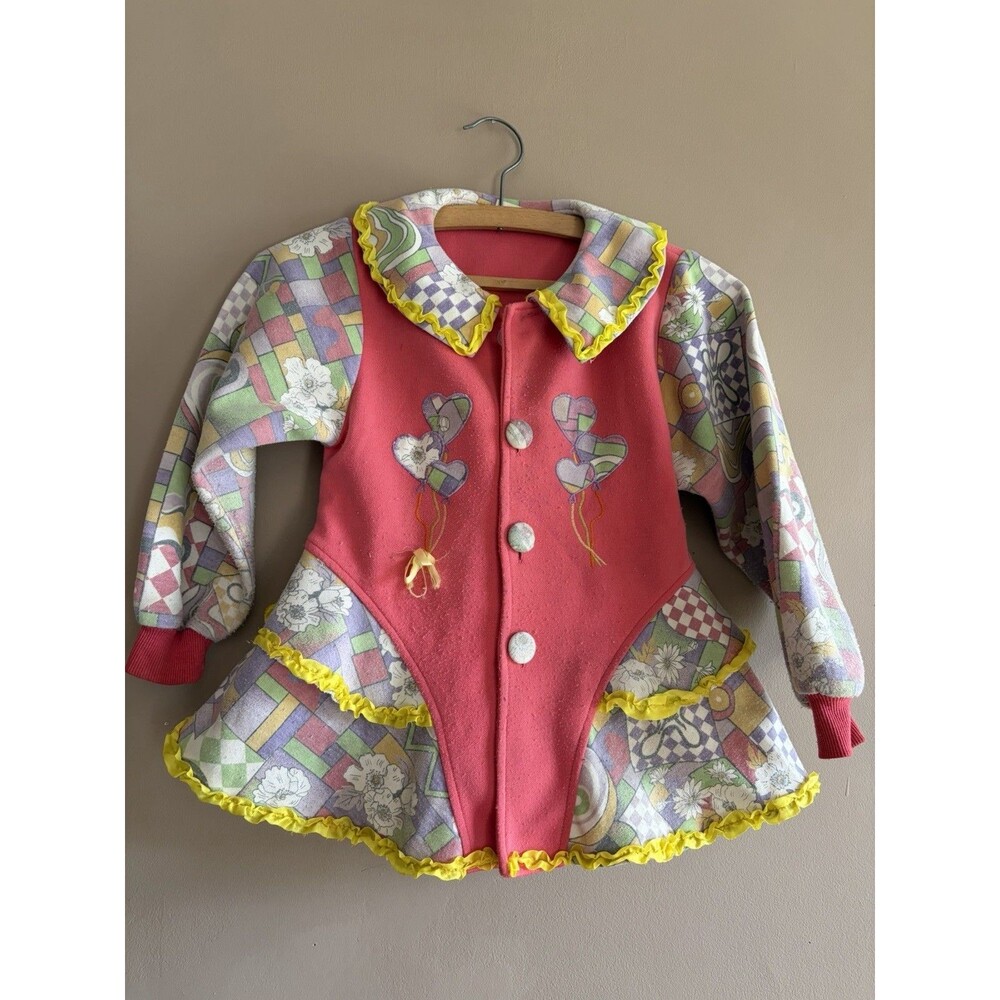Vintage Toddler Girls Patchwork Colorful Jacket Trim Magic 8 Ball Size 3T Circus
